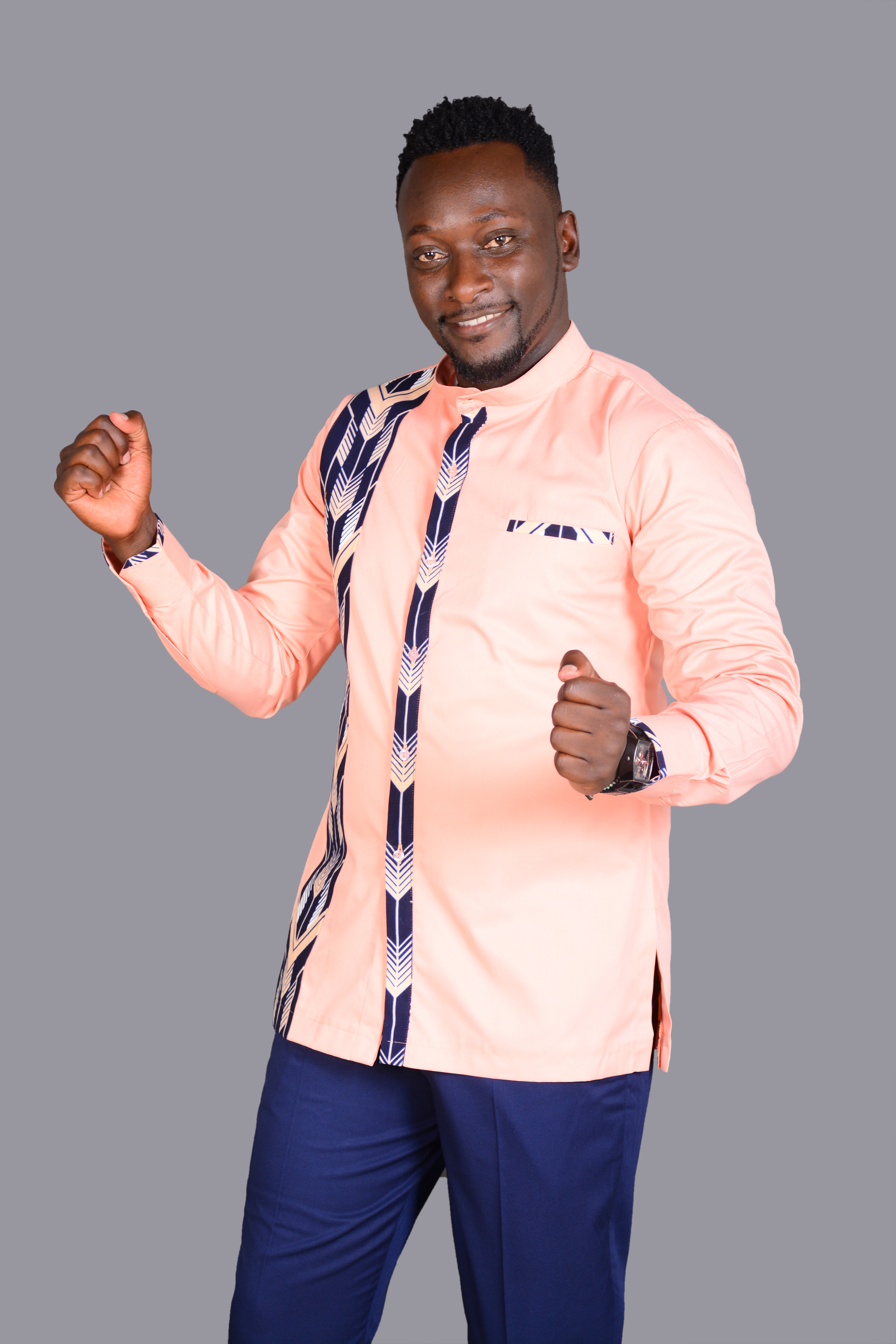 The Peach Mystique - African Shirt - Peach / Blue